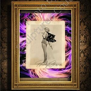 Marlyn Monroe Framed Black and White 8.5 x 11 Photograph with Purple Swirl